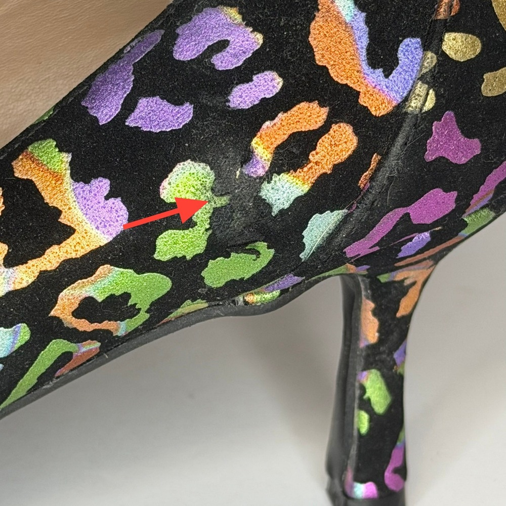 Betsey Johnson Maude Pumps Womens 8 Black Rainbow Metallic Leopard Kitten Heel - Picture 7 of 8
